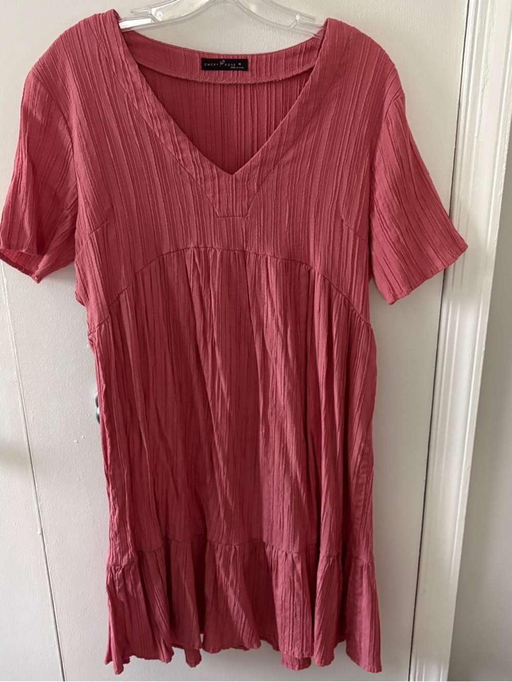 Emery Rose Dress Womens Medium Pink Crinkle Babydoll Boho Short Sleeve Flowy